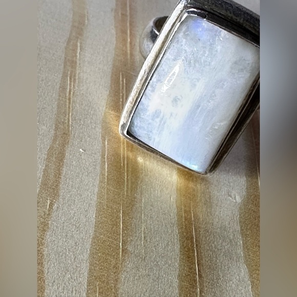Sterling Silver RAINBOW Moonstone Ring Big Rectangular Genuine Gemstone 7.5 5493 - Picture 3 of 13